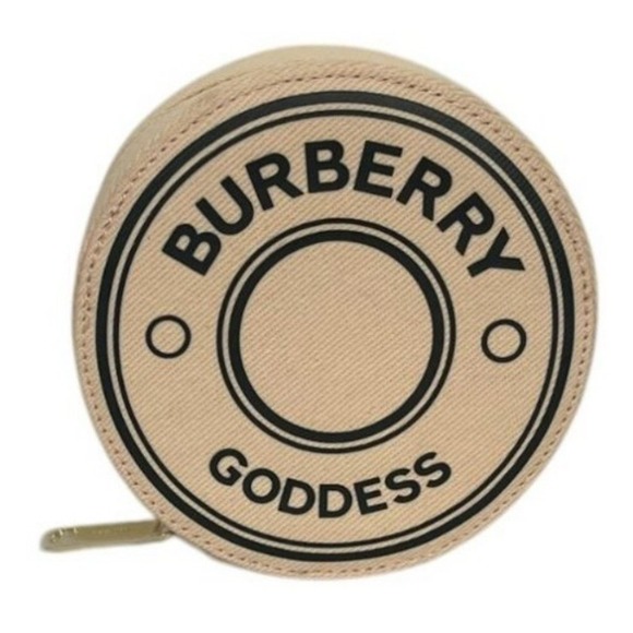 Burberry Handbags - Burberry Goddess Round Beige Canvas Jewelry Travel Case Logo Graphic Zip Pouch